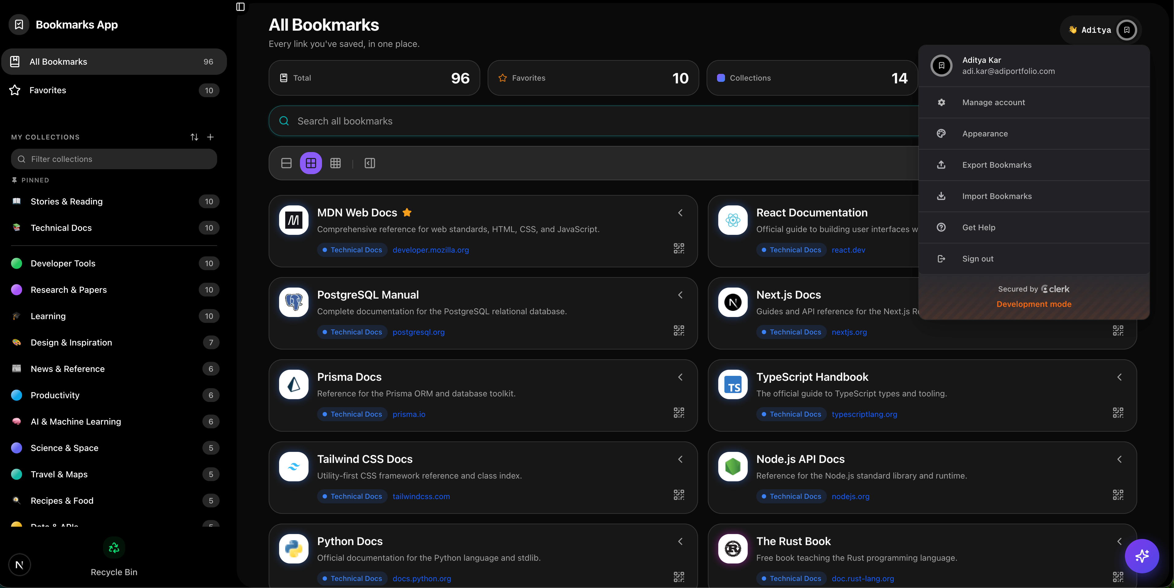 Import, export & themes — Bookmarks App screenshot